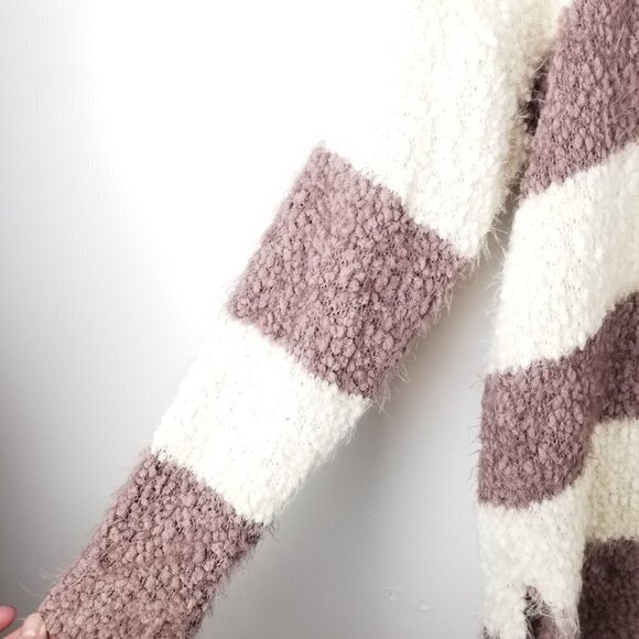 She + Sky M/L Popcorn knit Sweater Mauve Cream Striped Soft Cozy Boho - Picture 8 of 10
